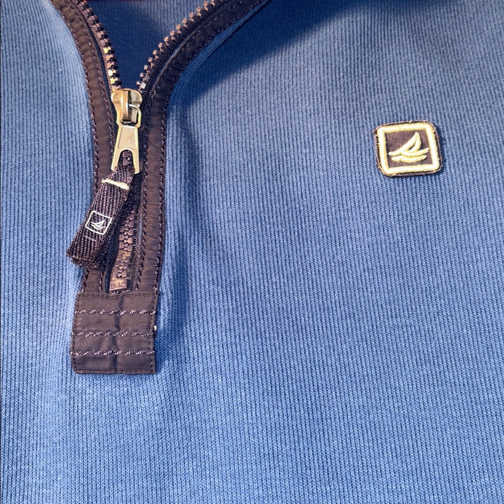 Sperry Top-Sider Blue 1/2 Zip Nautical Pullover, Striped Collar, Large, EUC - Picture 4 of 16